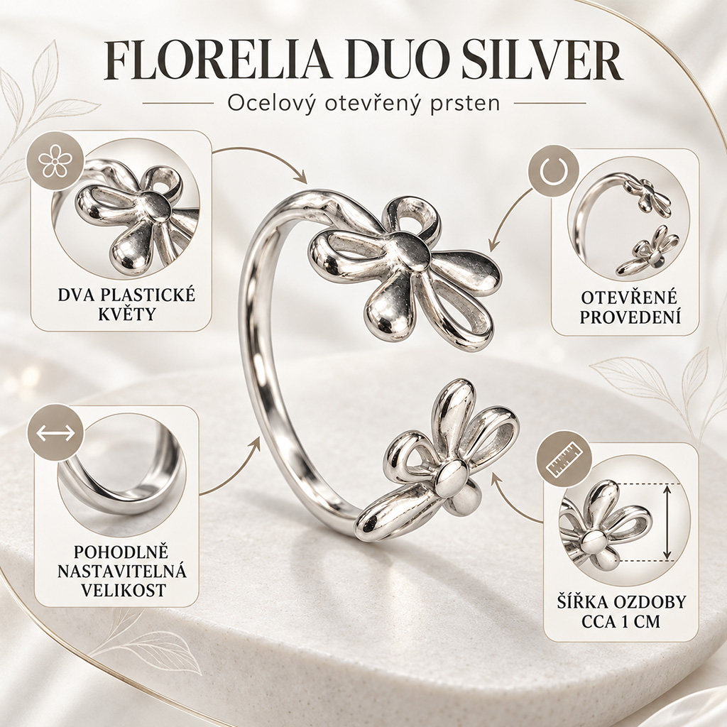 Dámský ocelový otevřený prsten Florelia Duo (5)